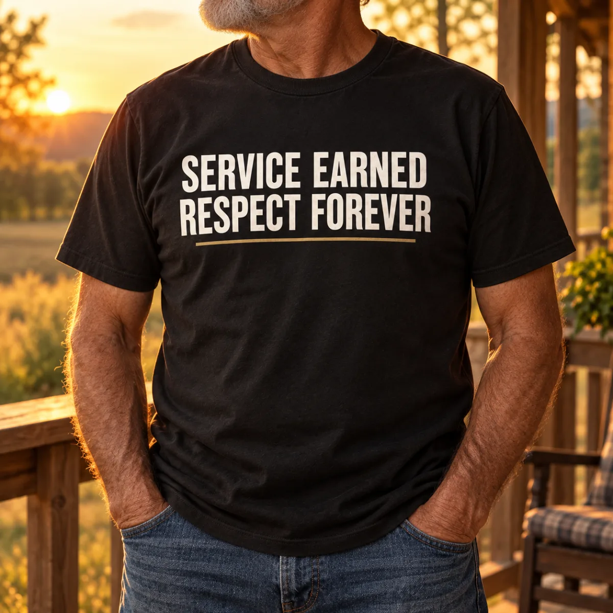 Service Earned Respect Forever — lifestyle view — AI product mockup