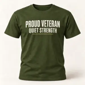 Proud Veteran Quiet Strength — Military Green variant — AI product mockup