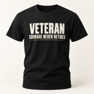 Veteran Courage Never Retires — main view — AI product mockup