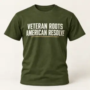 Veteran Roots American Resolve — Military Green variant — AI product mockup