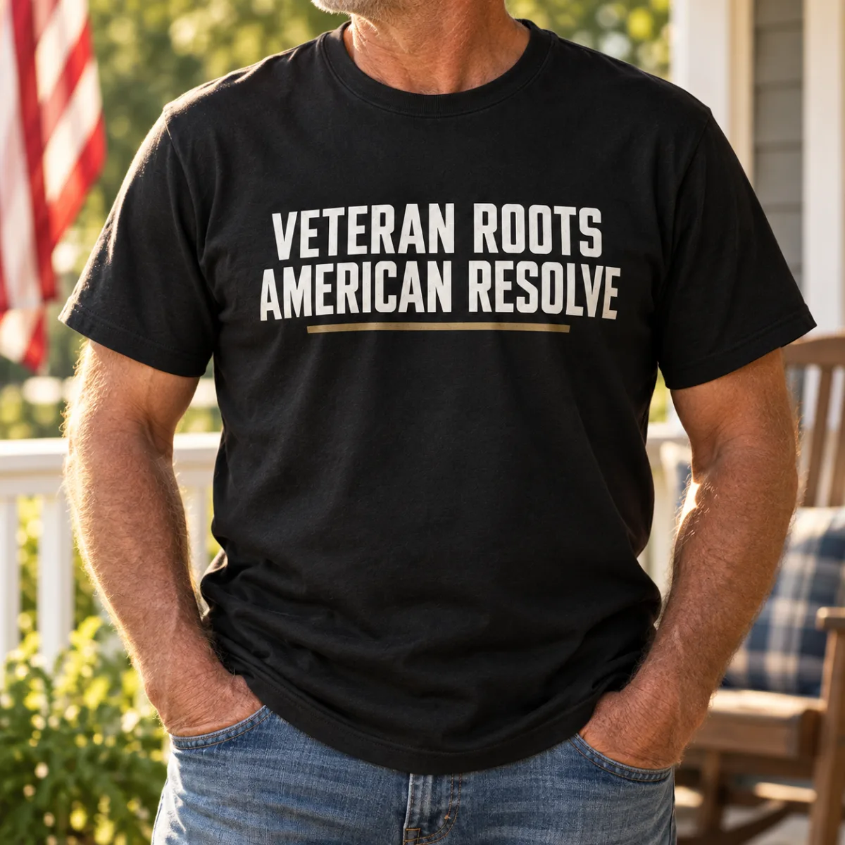 Veteran Roots American Resolve — lifestyle view — AI product mockup