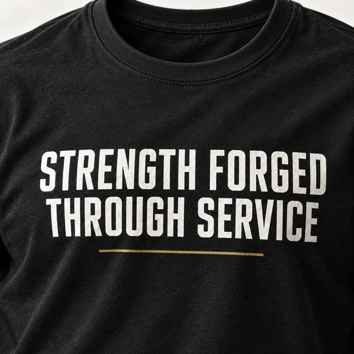 Strength Forged Through Service — detail view — AI product mockup