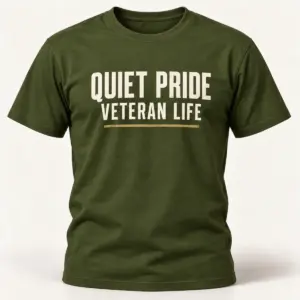 Quiet Pride Veteran Life — Military Green variant — AI product mockup