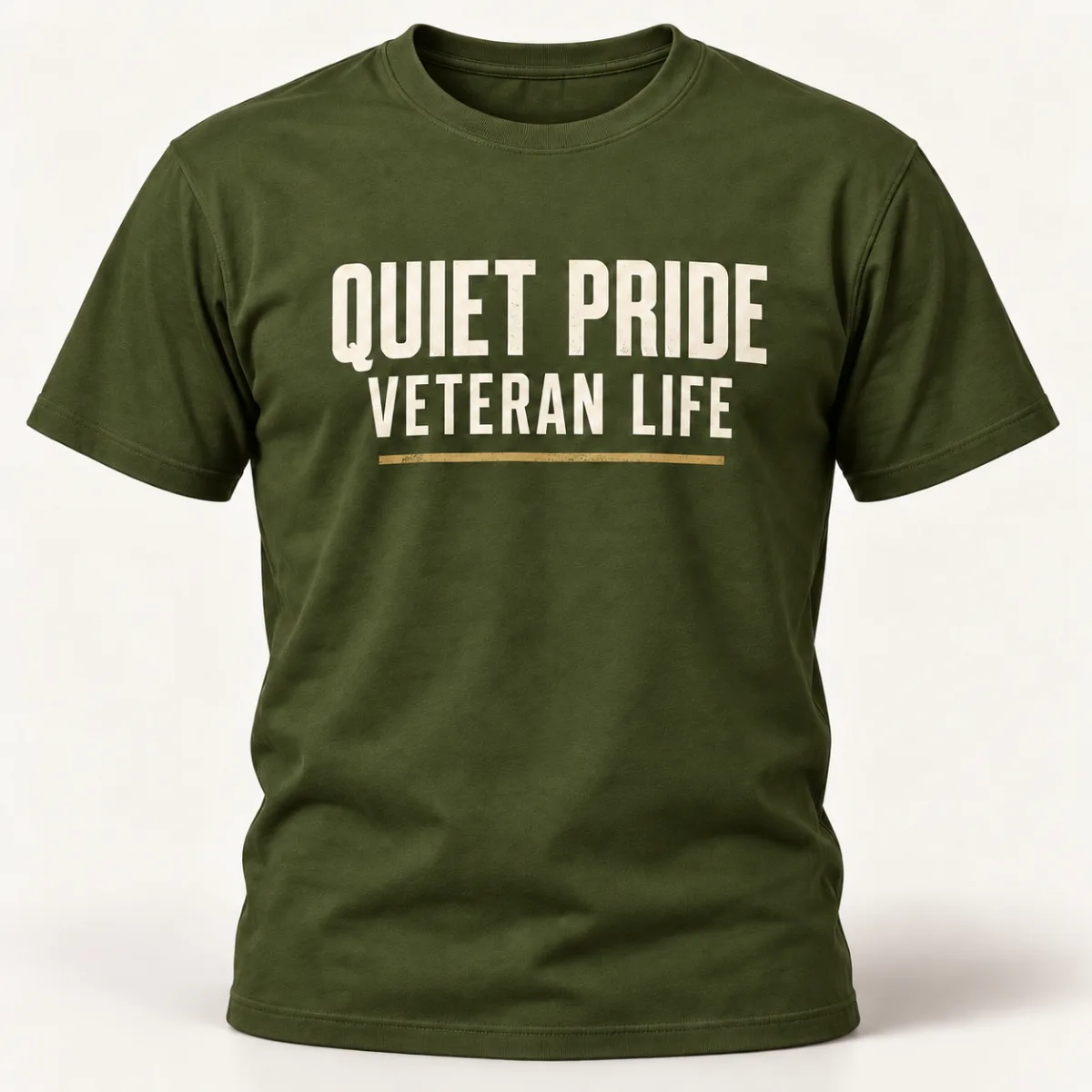Quiet Pride Veteran Life — Military Green variant — AI product mockup