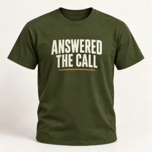 Answered the Call Veteran Tee — Military Green variant — AI product mockup