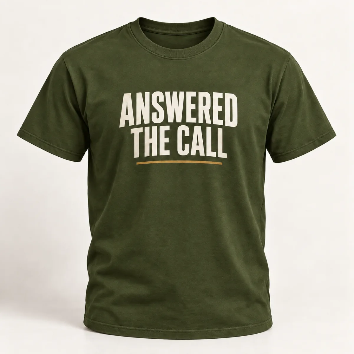 Answered the Call Veteran Tee — Military Green variant — AI product mockup