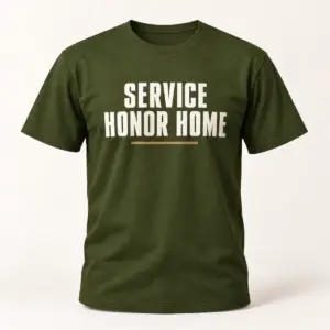 Service Honor Home Veteran Tee — Military Green variant — AI product mockup