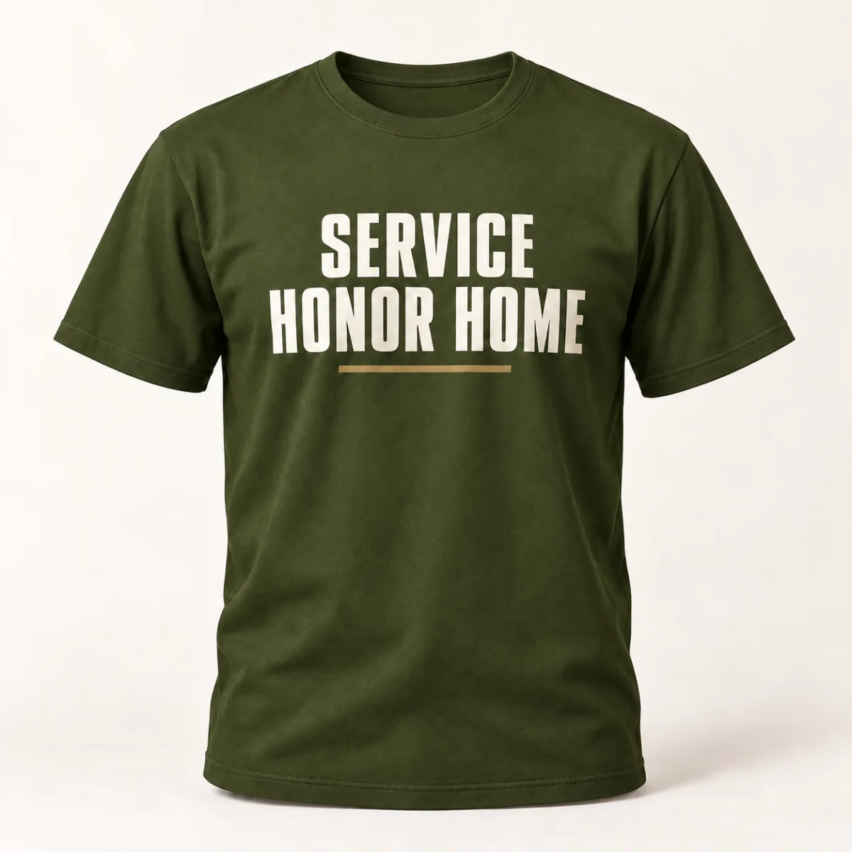 Service Honor Home Veteran Tee — Military Green variant — AI product mockup