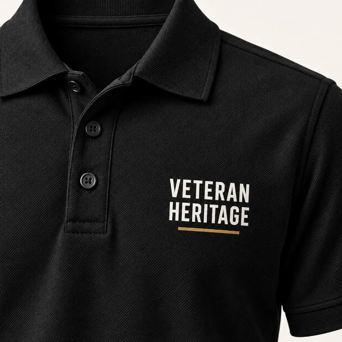 Veteran Heritage Everyday Polo — detail view — AI product mockup