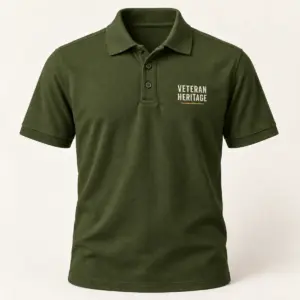 Veteran Heritage Everyday Polo — Military Green variant — AI product mockup