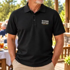 Veteran Heritage Everyday Polo — lifestyle view — AI product mockup