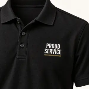 Proud Service Classic Polo — detail view — AI product mockup