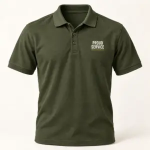 Proud Service Classic Polo — Military Green variant — AI product mockup