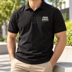 Proud Service Classic Polo — lifestyle view — AI product mockup