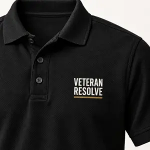 Veteran Resolve Reunion Polo — detail view — AI product mockup