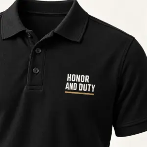 Honor and Duty Veteran Polo — detail view — AI product mockup