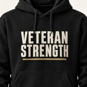 Veteran Strength Pullover Hoodie — detail view — AI product mockup