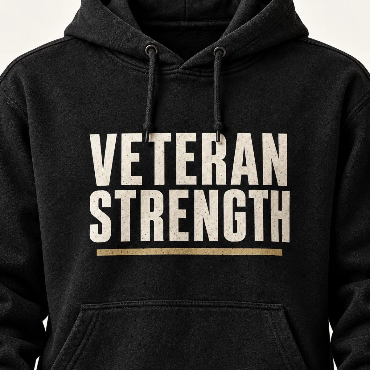 Veteran Strength Pullover Hoodie — detail view — AI product mockup