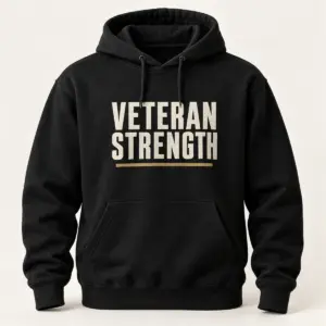Veteran Strength Pullover Hoodie — main view — AI product mockup