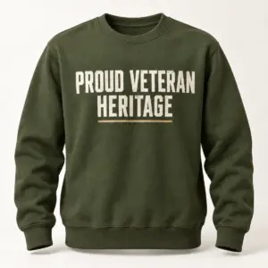 Proud Veteran Heritage Sweatshirt — Military Green variant — AI product mockup