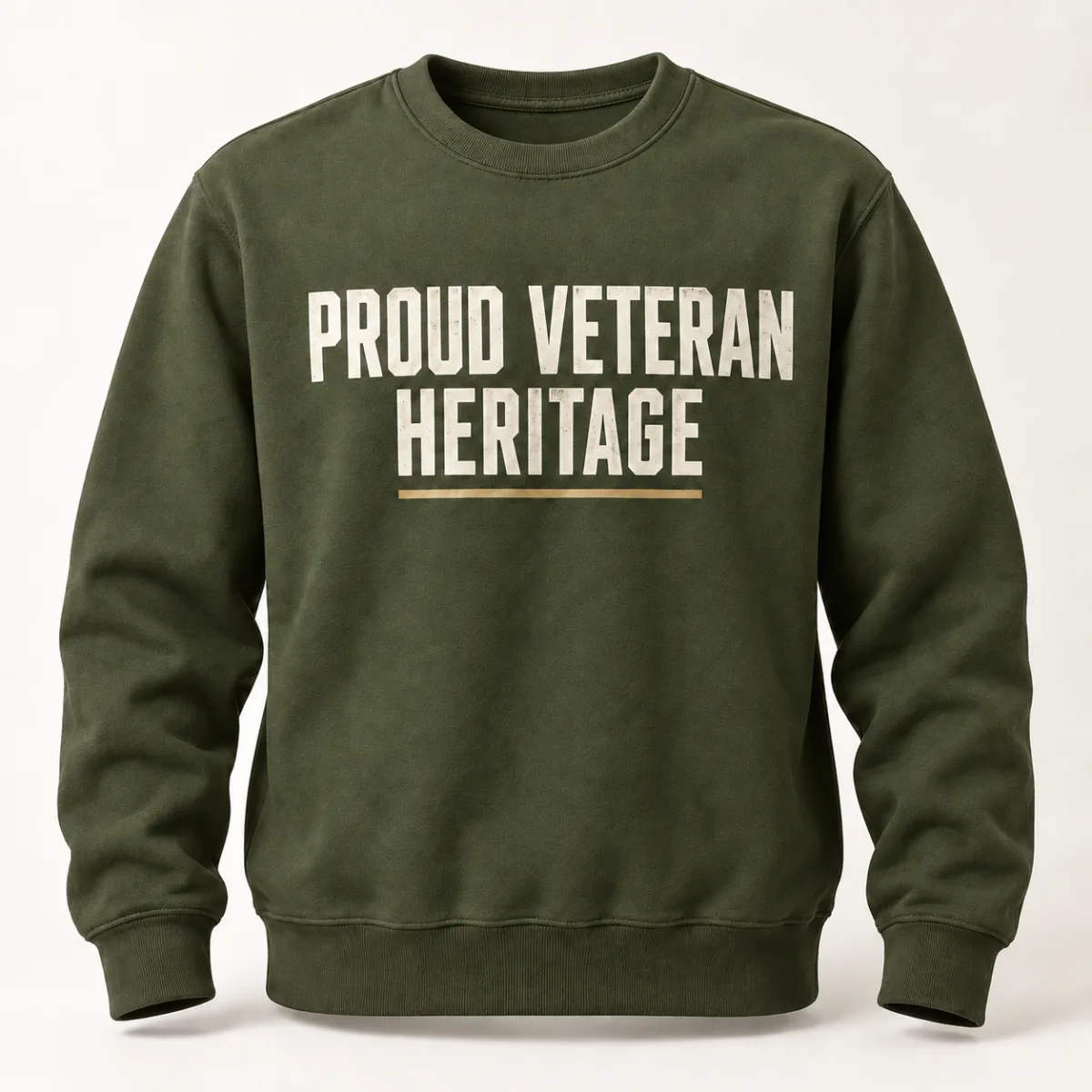 Proud Veteran Heritage Sweatshirt — Military Green variant — AI product mockup
