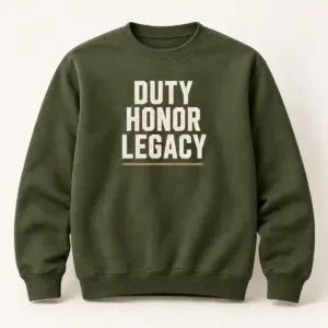 Duty Honor Legacy Sweatshirt — Military Green variant — AI product mockup