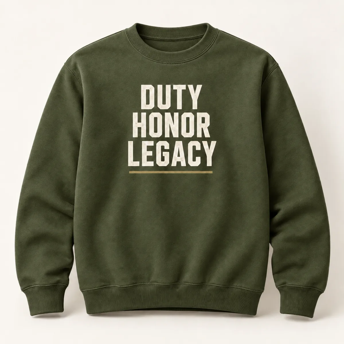 Duty Honor Legacy Sweatshirt — Military Green variant — AI product mockup