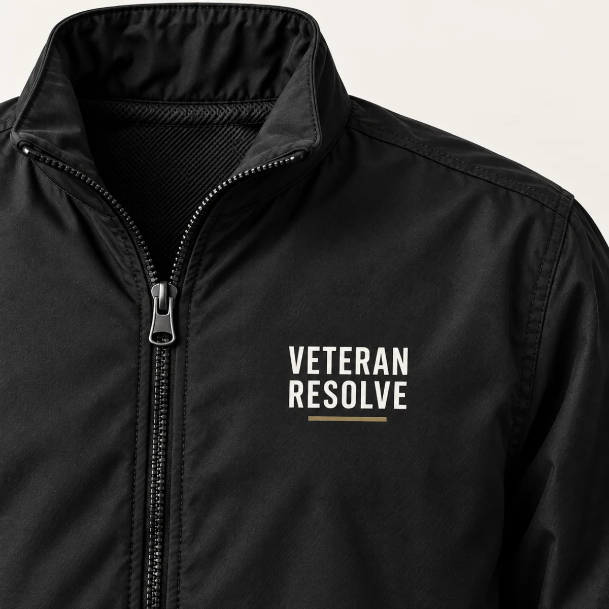 Veteran Resolve Everyday Jacket — detail view — AI product mockup