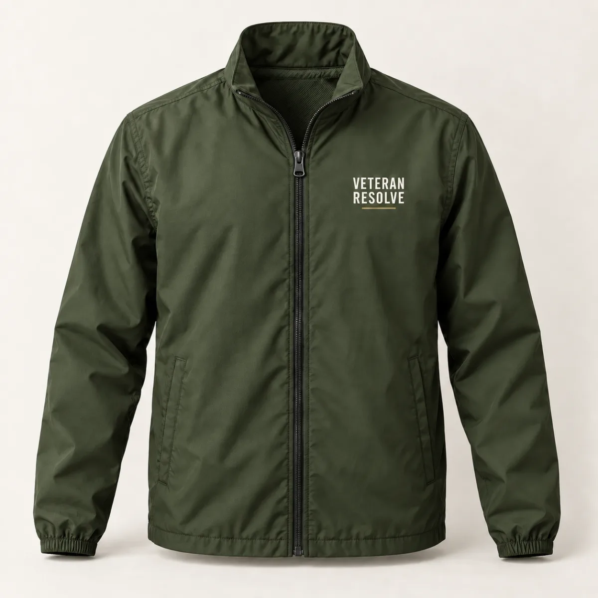 Veteran Resolve Everyday Jacket — Military Green variant — AI product mockup