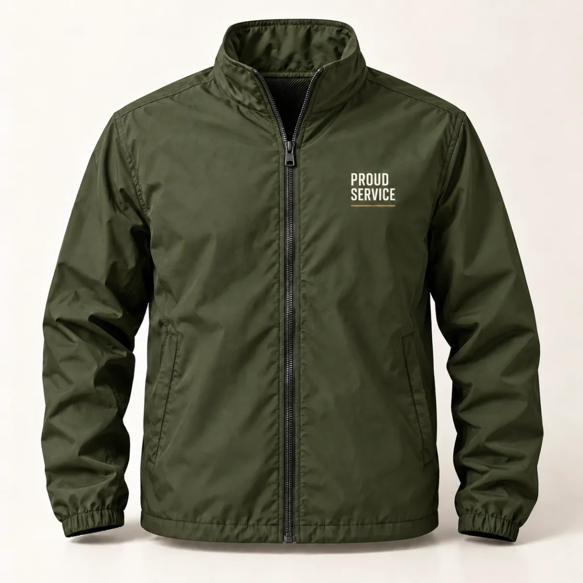 Proud Service Lightweight Jacket — Military Green variant — AI product mockup