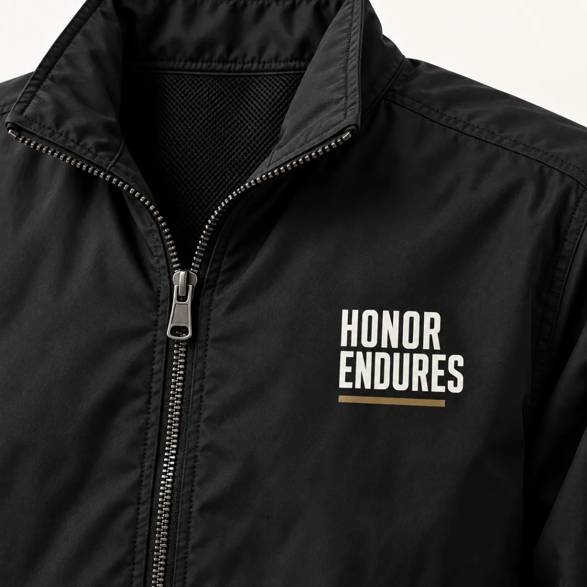 Honor Endures Veteran Jacket — detail view — AI product mockup