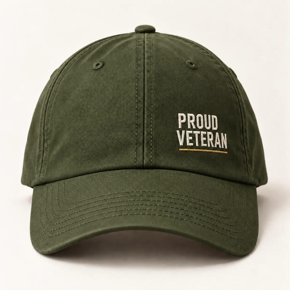 Proud Veteran Everyday Cap — Military Green variant — AI product mockup