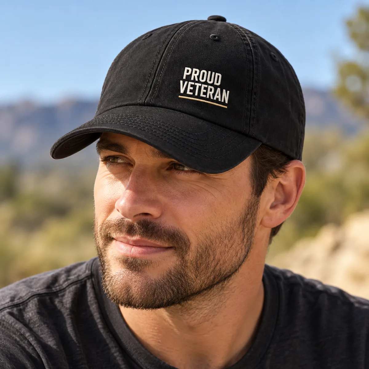 Proud Veteran Everyday Cap — lifestyle view — AI product mockup