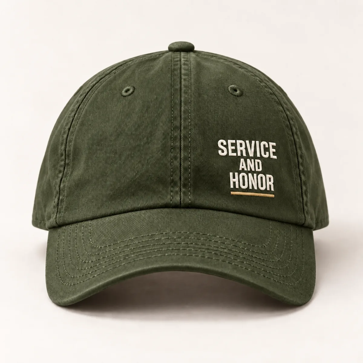 Service and Honor Veteran Cap — Military Green variant — AI product mockup
