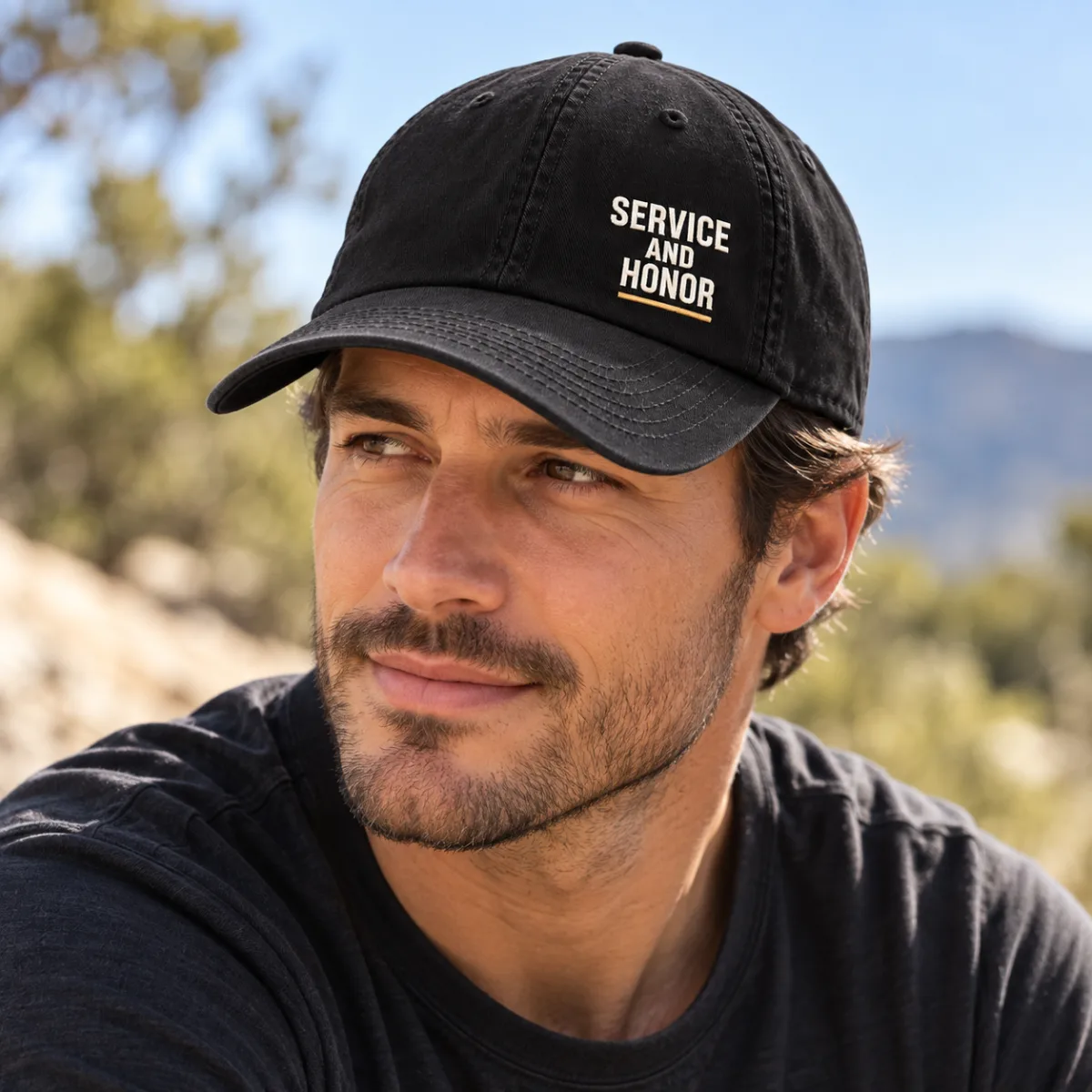 Service and Honor Veteran Cap — lifestyle view — AI product mockup