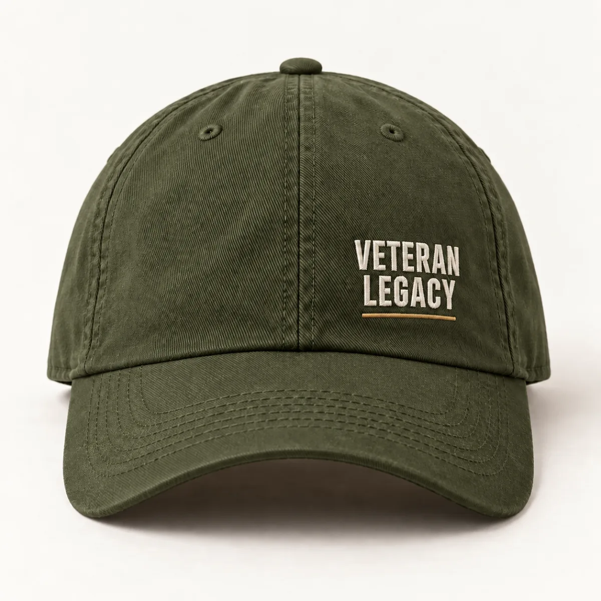 Veteran Legacy Classic Cap — Military Green variant — AI product mockup