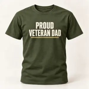 Proud Veteran Dad Family Tee — Military Green variant — AI product mockup
