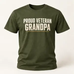 Proud Veteran Grandpa Family Tee — Military Green variant — AI product mockup