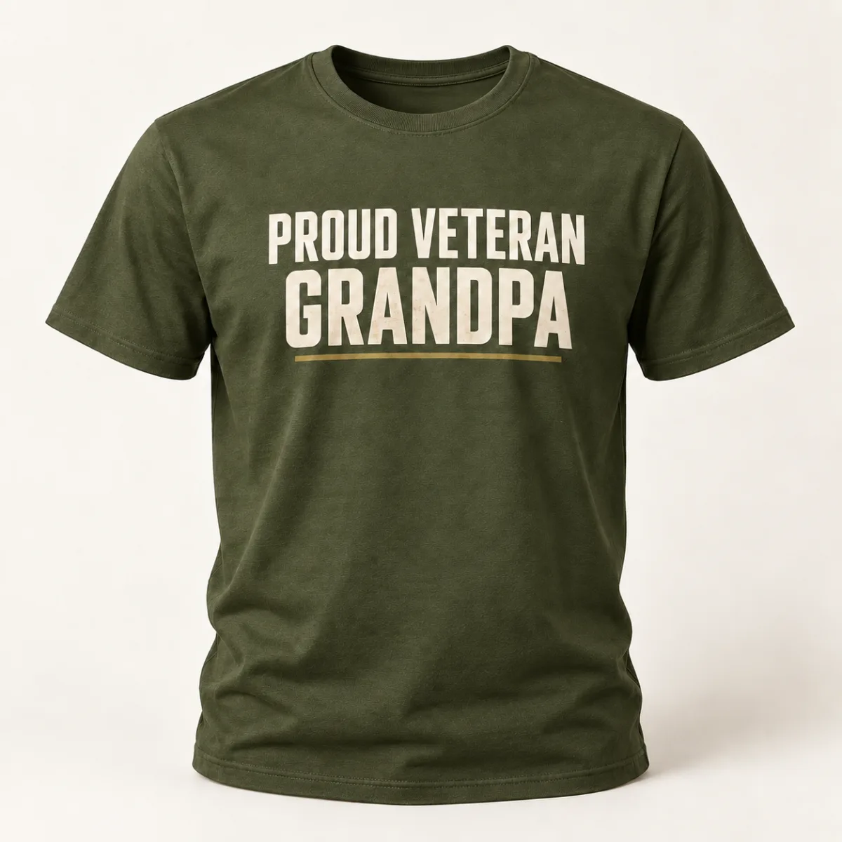 Proud Veteran Grandpa Family Tee — Military Green variant — AI product mockup