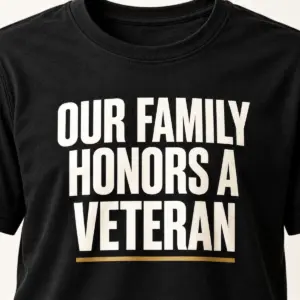 Our Family Honors a Veteran Tee — detail view — AI product mockup