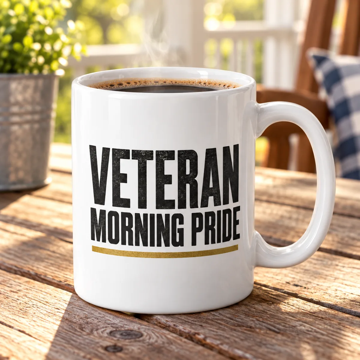 Veteran Morning Pride Coffee Mug — lifestyle view — AI product mockup