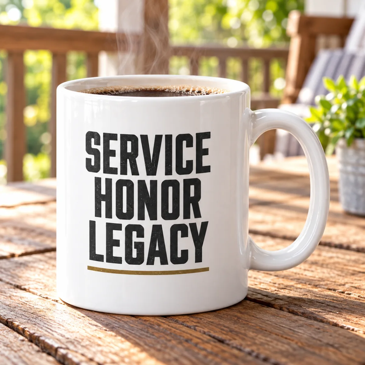 Service Honor Legacy Keepsake Mug — lifestyle view — AI product mockup